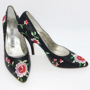Vintage Norma Kamali Embroidered Floral pumps sz9